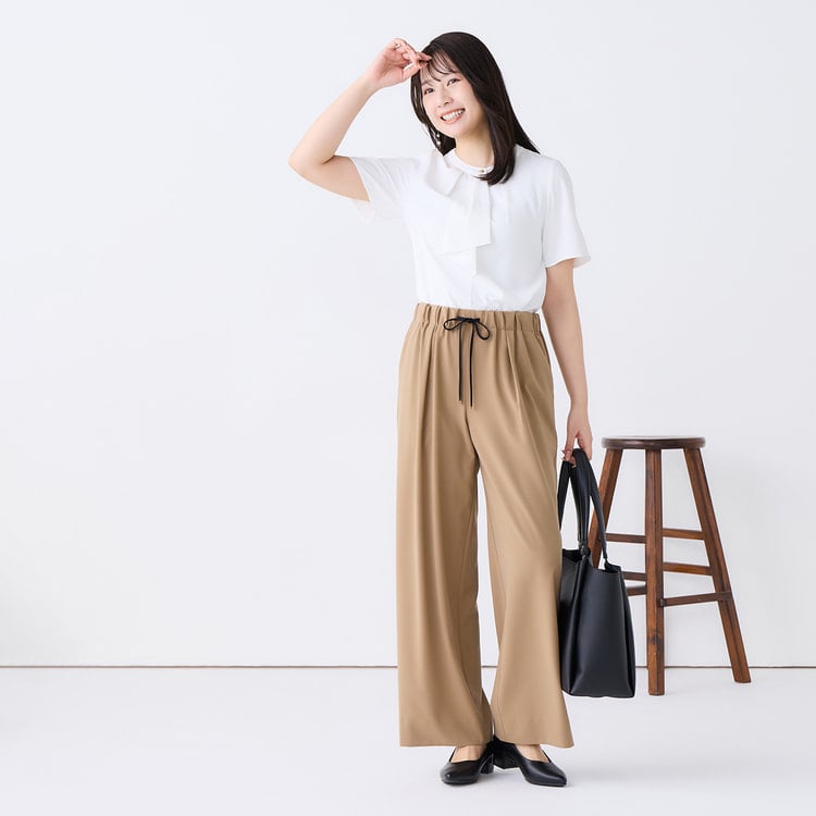 ≪Oggi.jp4月号掲載≫ ドレープストレッチ ワイドパンツ キャメル
