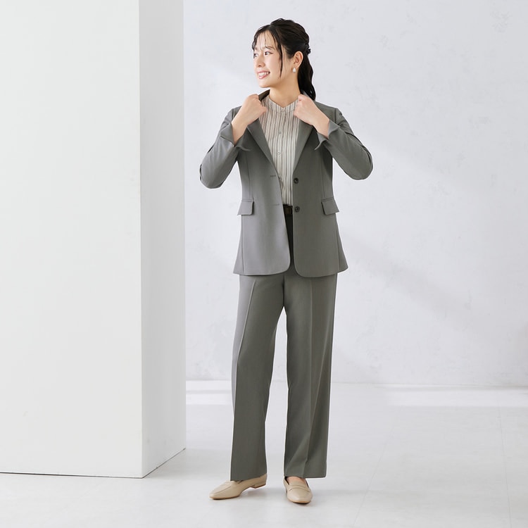 ソフトツイルストレッチワイドパンツ｜洗える・防しわ｜グレージュ・織