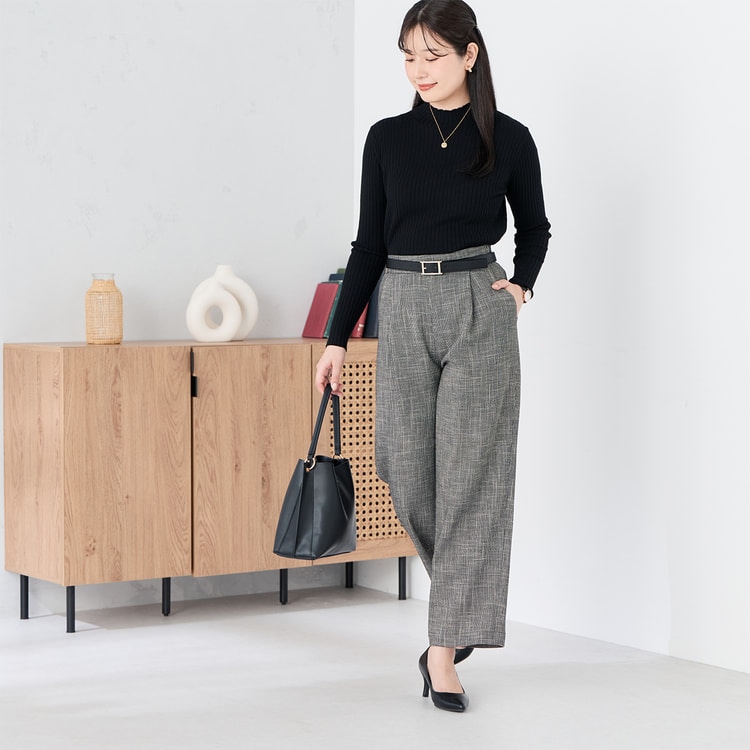 トリッカーカラミ タックワイドパンツ 白黒 セットアップ着用可【AOKI