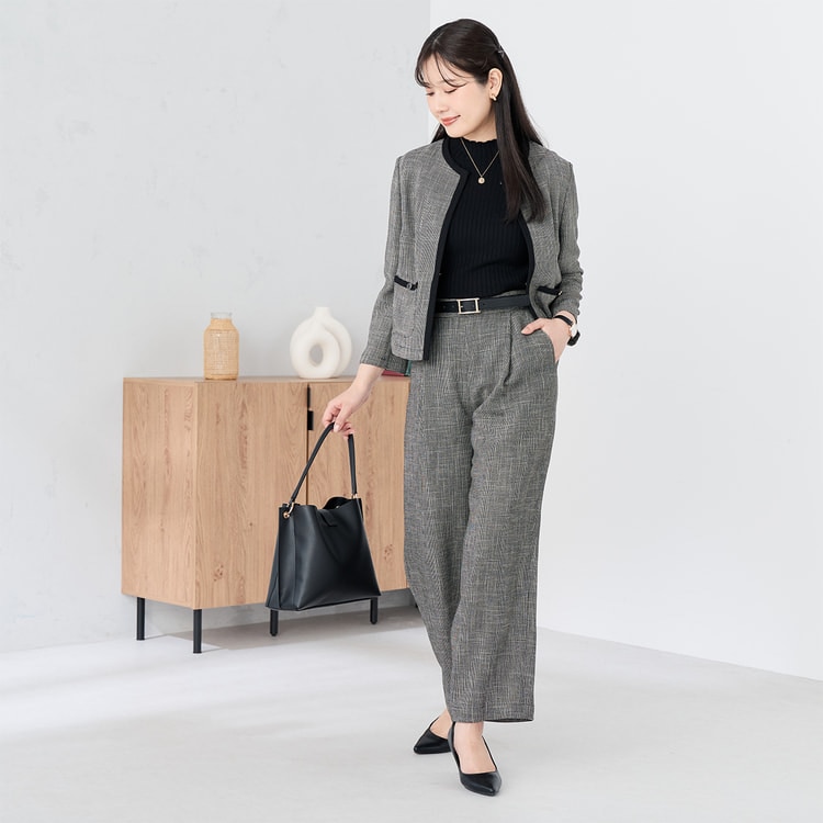 トリッカーカラミ タックワイドパンツ 白黒 セットアップ着用可【AOKI
