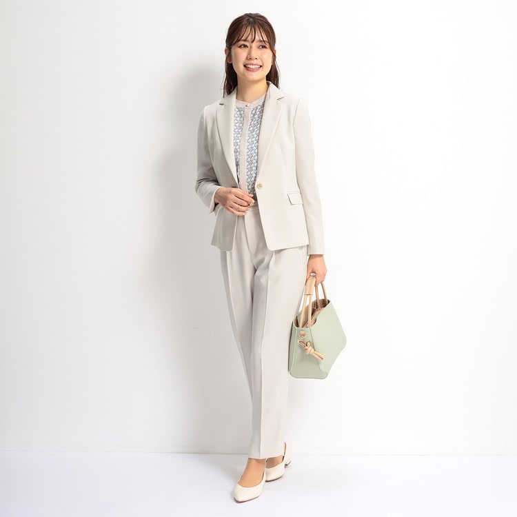 アオキ Oggiコラボ ダブルクロス ノーカラージャケット クロップドパンツ アウトレット】Oggiコラボ ダブルクロス クロップドパンツ グレージュ