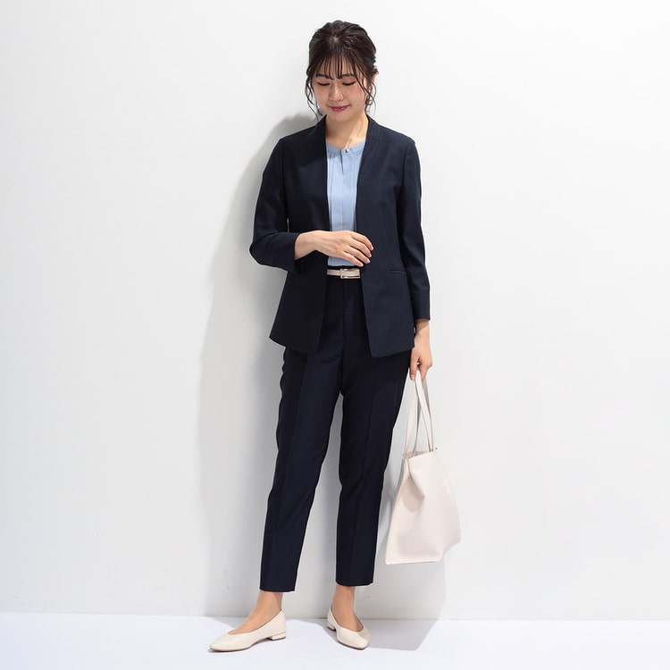 夏向け】麻調 紺 セミテーパードパンツ セットアップ着用可【AOKI公式通販】