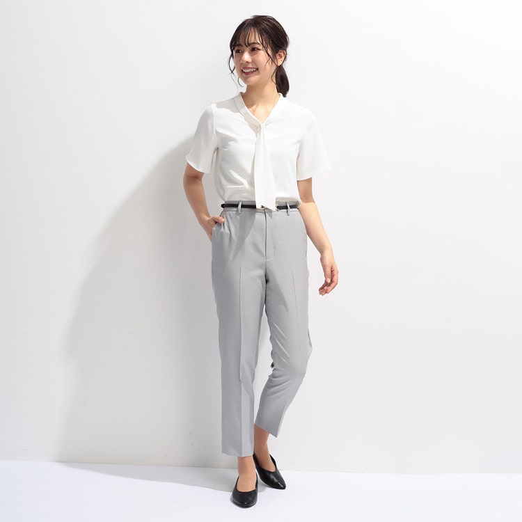 夏向け 麻調 グレー セミテーパードパンツ セットアップ着 スーツのaoki公式通販