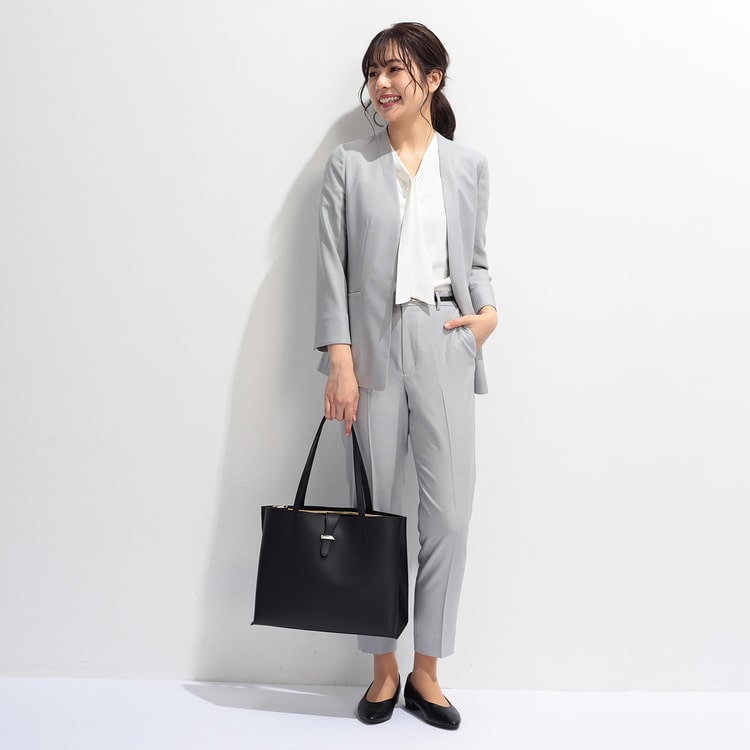 アウトレット】麻調 グレー クロップドパンツ セットアップ着用可