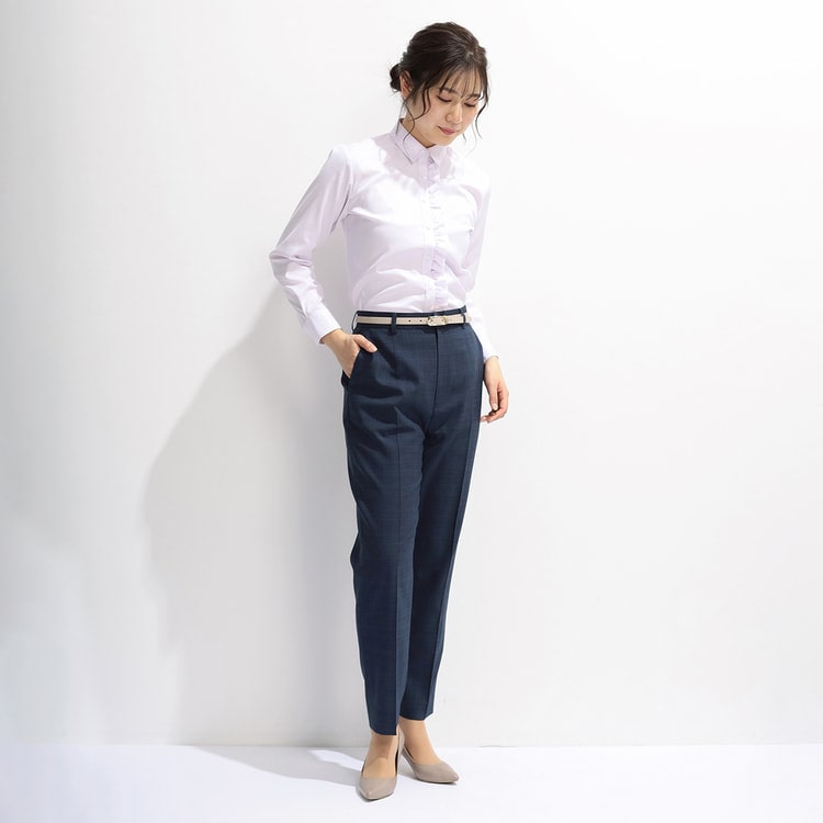 アウトレット】洗えるキレイスーツ クロップドパンツ ブルーチェック