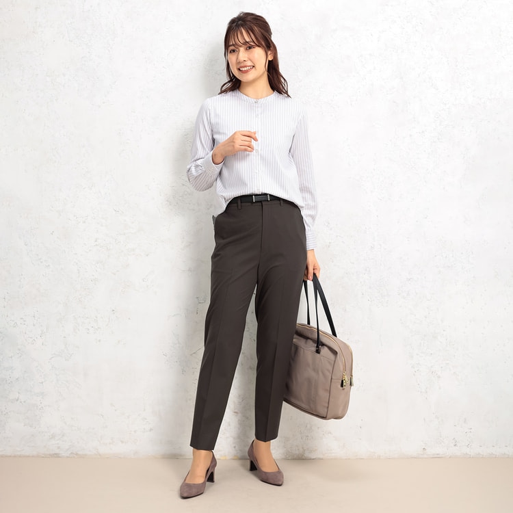 アウトレット】T/Rストレッチ クロップドパンツ ブラウン セットアップ