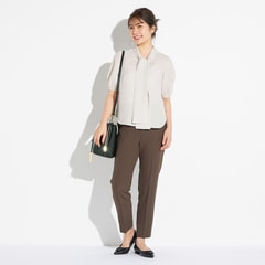 アウトレット】2wayストレッチ トロピカルクロップドパンツ 茶