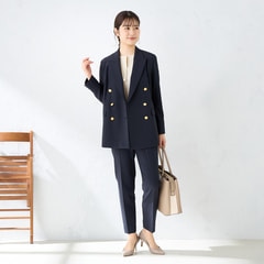 AOKI スーツ セットアップ ダブルジャケット9号　クロップドパンツ7号 360°キレイ 2Wayストレッチ クロップドパンツ 紺 セットアップ着用可