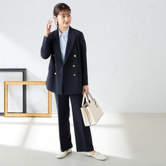 2025年新作アイテムが続々登場 360°キレイ セットアップ着用可 紺 ワイドパンツ 2Wayストレッチ トップス