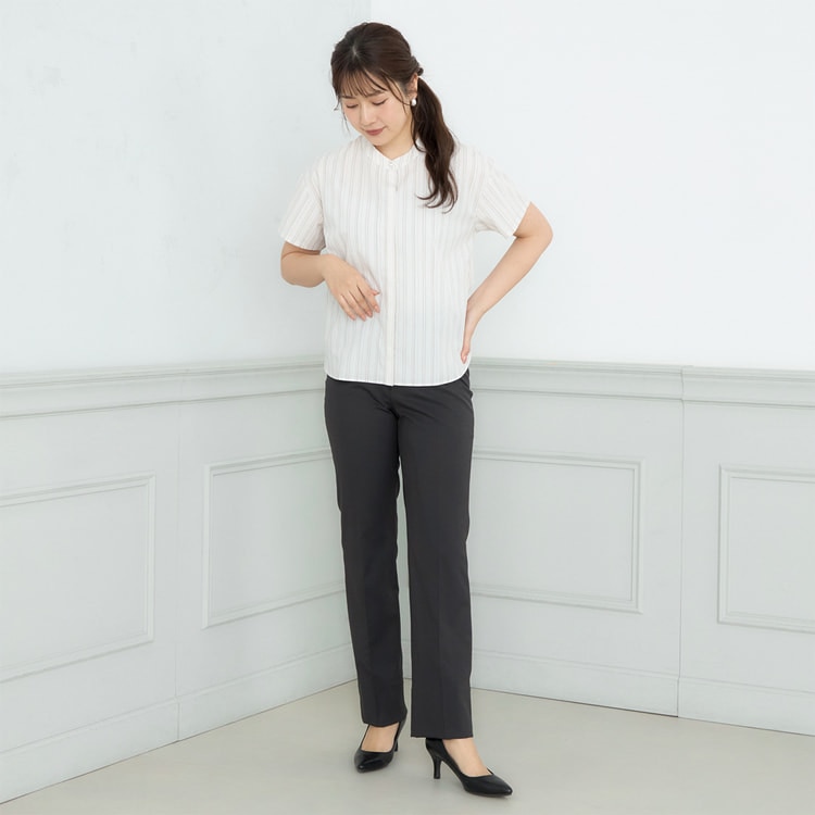 新品☆4Lグレー系ストレッチ7分袖ストレートパンツスーツ仕事フォーマル〇G249 SLIM TAPERED_2】【秋冬】2釦シングルスリーピーススーツ 0