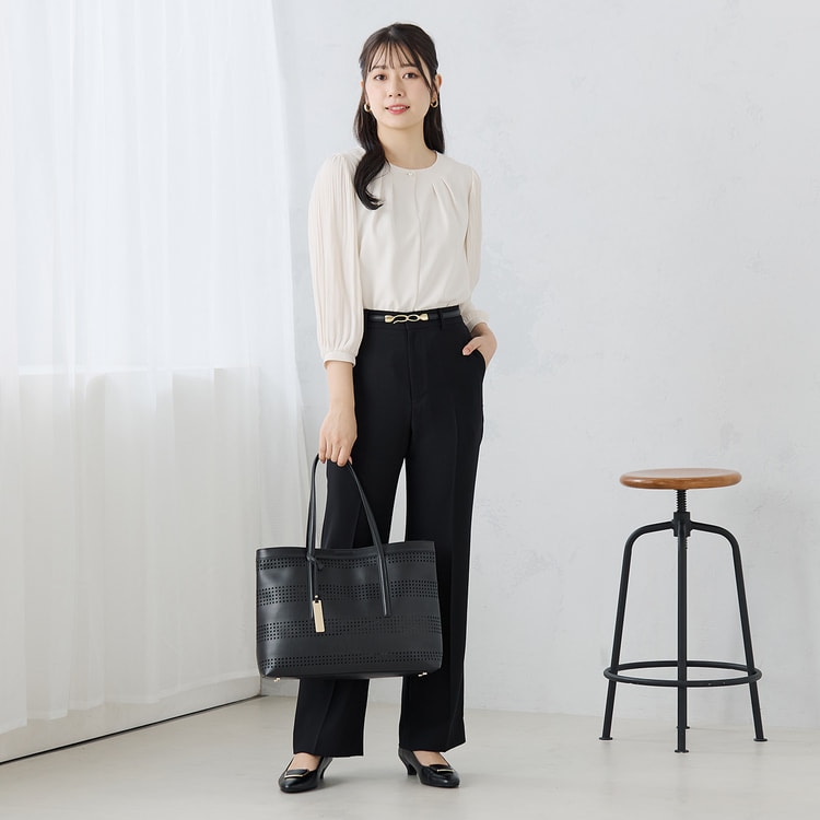 パウダリーストレッチ黒 ワイドパンツ セットアップ着用可【AOKI