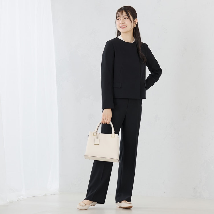 パウダリーストレッチ黒 ワイドパンツ セットアップ着用可【AOKI