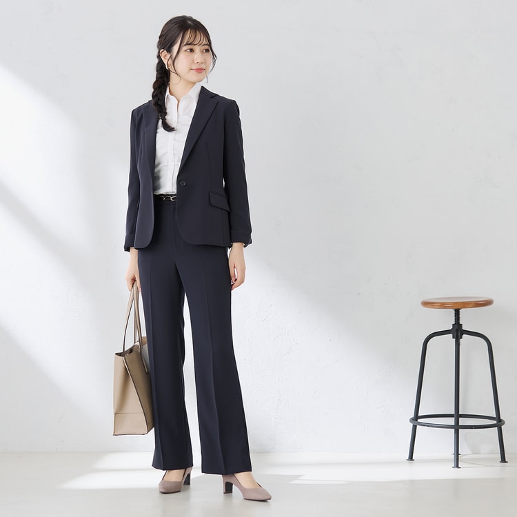 ≪Oggi4月号掲載≫ パウダリーストレッチ紺 ワイドパンツ セットアップ着用可