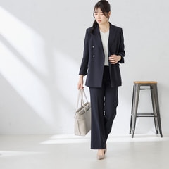 ≪Oggi4月号掲載≫ パウダリーストレッチ紺 ワイドパンツ セットアップ着用可