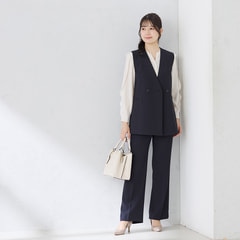 ≪Oggi4月号掲載≫ パウダリーストレッチ紺 ワイドパンツ セットアップ着用可