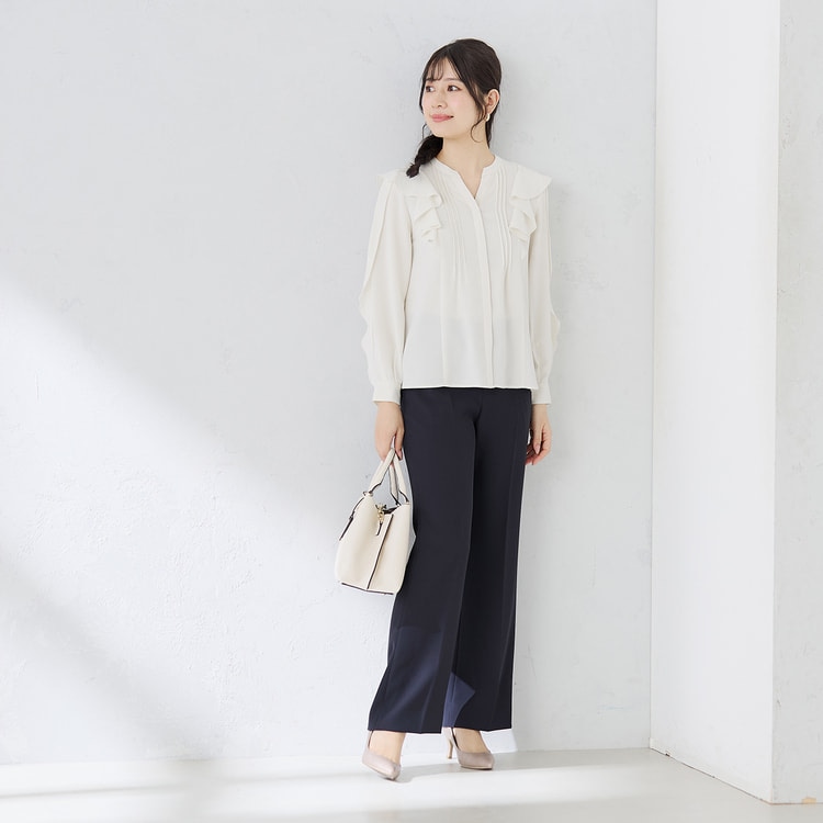 ≪Oggi4月号掲載≫ パウダリーストレッチ紺 ワイドパンツ セットアップ着用可