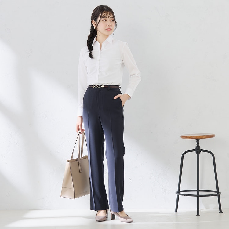 ≪Oggi4月号掲載≫ パウダリーストレッチ紺 ワイドパンツ セットアップ着用可