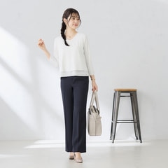 ≪Oggi4月号掲載≫ パウダリーストレッチ紺 ワイドパンツ セットアップ着用可
