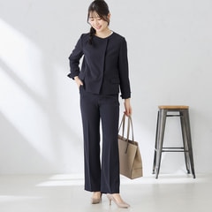 ≪Oggi4月号掲載≫ パウダリーストレッチ紺 ワイドパンツ セットアップ着用可
