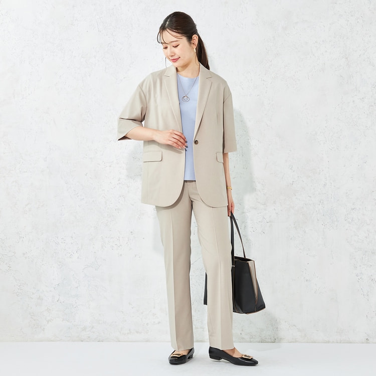 リランチェストレッチ ベージュ ワイドパンツ セットアップ着用可
