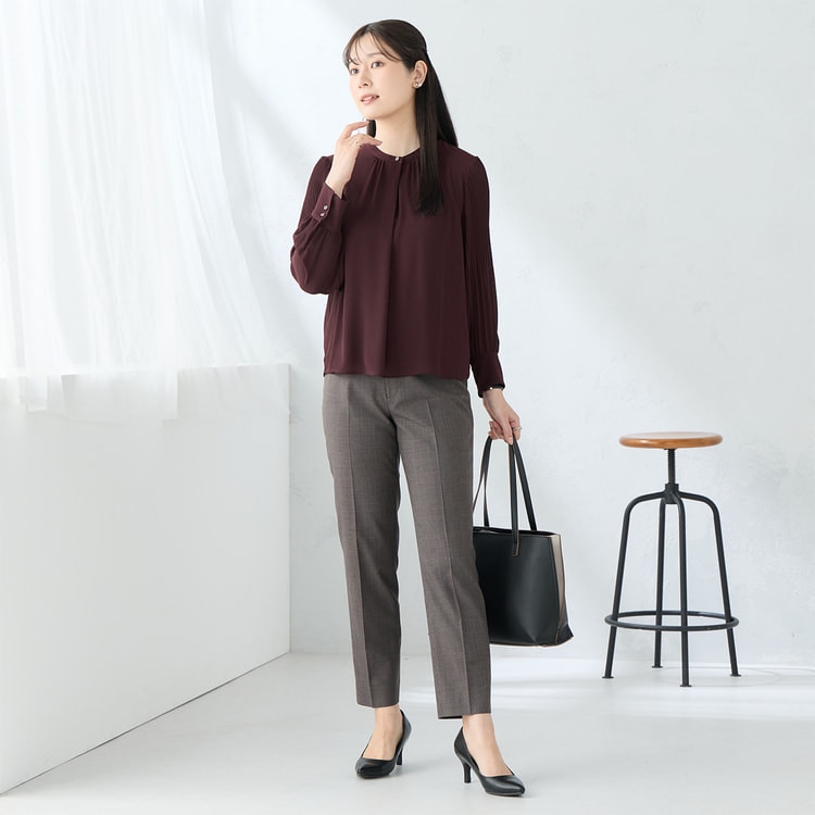 洗える360°キレイスーツ 茶 クロップドパンツ セットアップ着用可