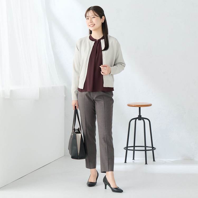 洗える360°キレイスーツ 茶 クロップドパンツ セットアップ着用可