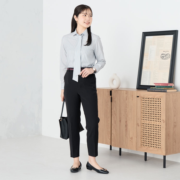 パウダリーストレッチ 黒 クロップドパンツ セットアップ着用可【AOKI