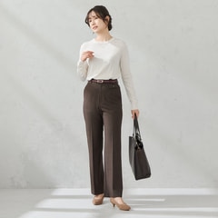 TRストレッチ フレアパンツ ブラウンチェック セットアップ着用可