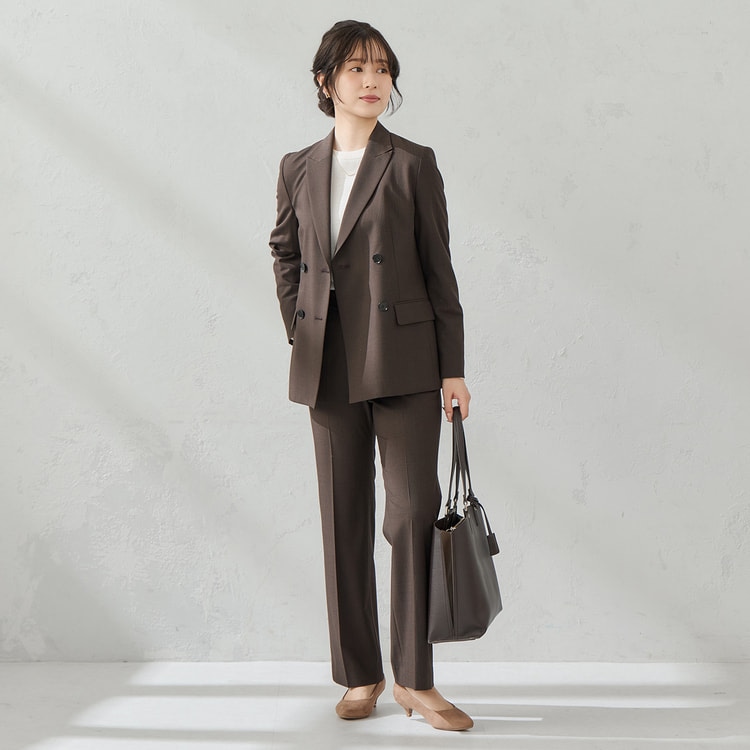 TRストレッチ フレアパンツ ブラウンチェック セットアップ着用可