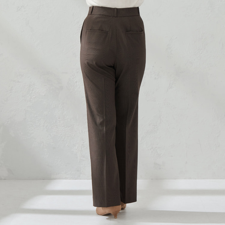 TRストレッチ フレアパンツ ブラウンチェック セットアップ着用可