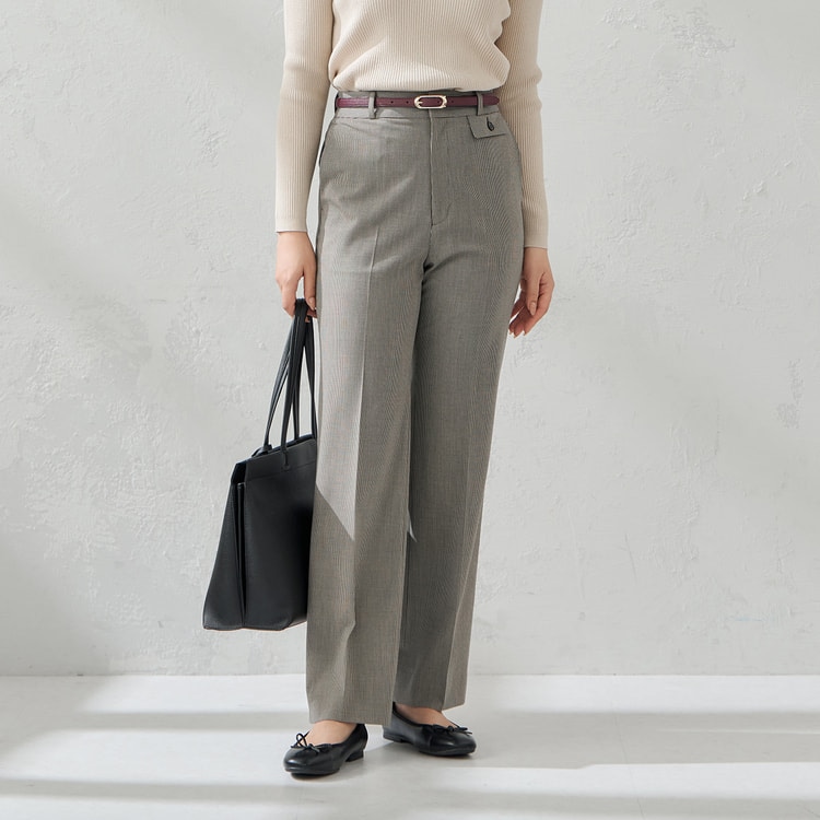 TRストレッチ フレアパンツ ベージュ千鳥格子 セットアップ着用可