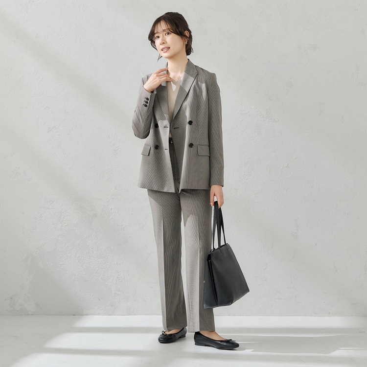 TRストレッチ フレアパンツ ベージュ千鳥格子 セットアップ着用可