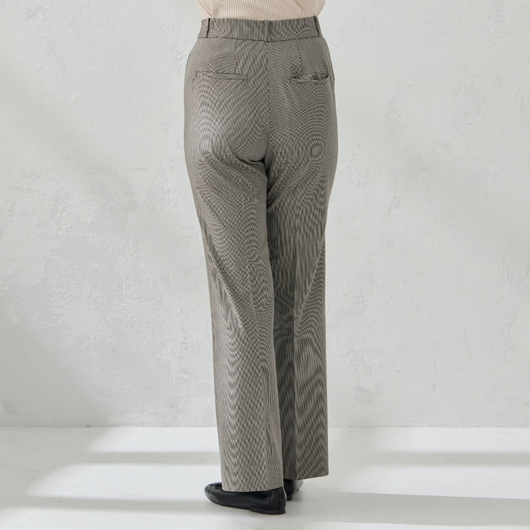 TRストレッチ フレアパンツ ベージュ千鳥格子 セットアップ着用可