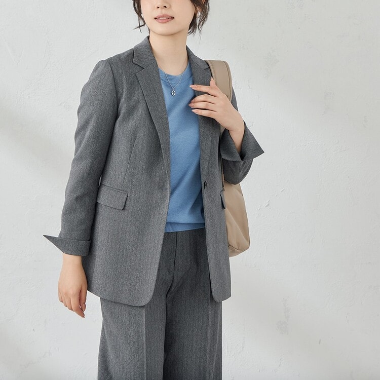 ウールライクツイード調 ワイドパンツ グレーヘリンボーン