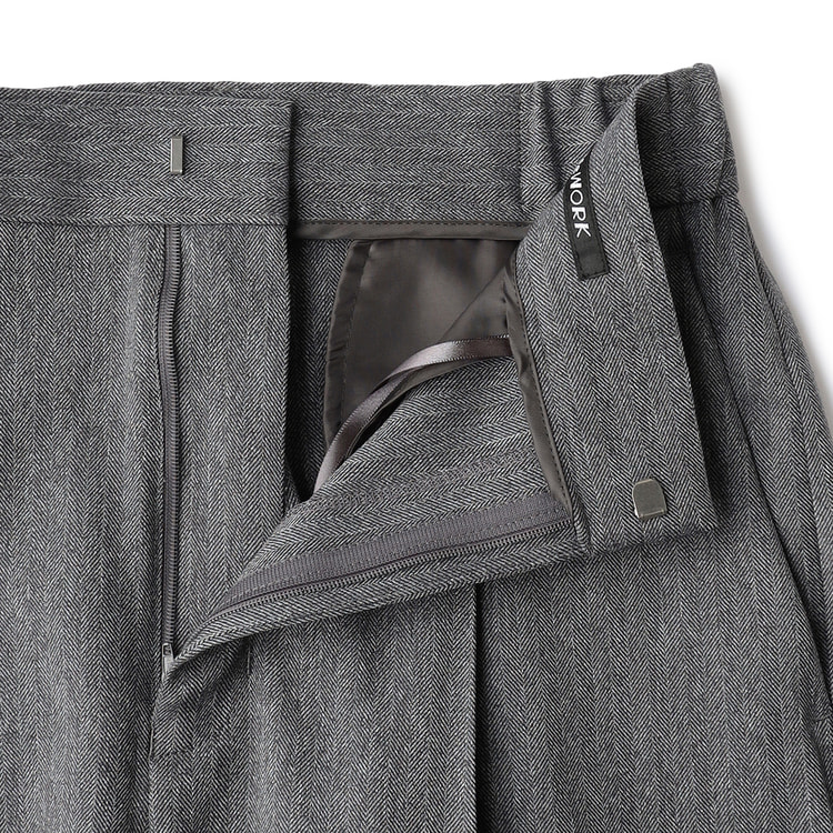 ウールライクツイード調 ワイドパンツ グレーヘリンボーン