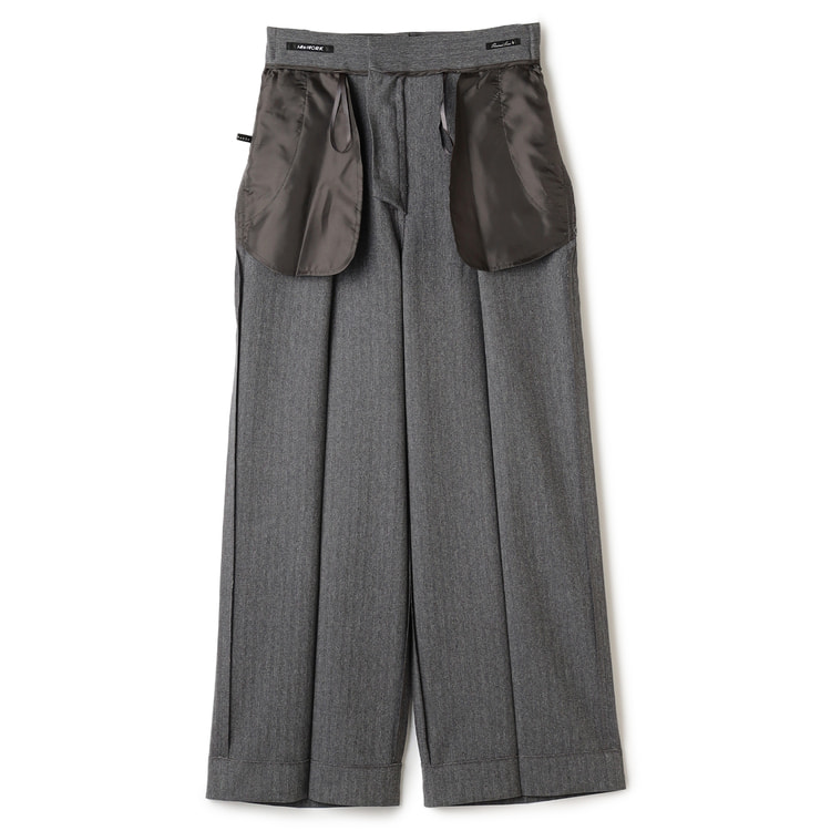 ウールライクツイード調 ワイドパンツ グレーヘリンボーン