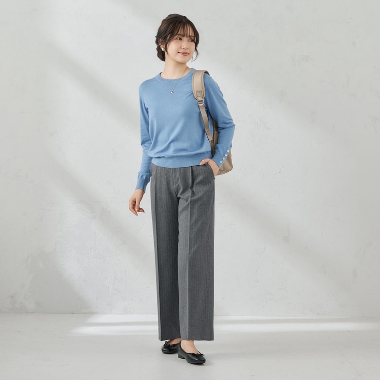 ウールライクツイード調 ワイドパンツ グレーヘリンボーン