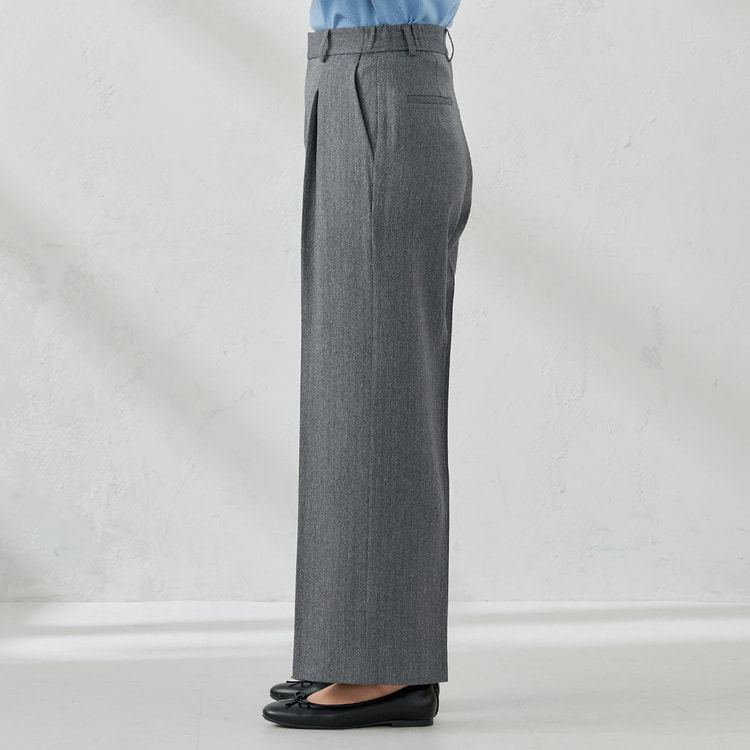ウールライクツイード調 ワイドパンツ グレーヘリンボーン