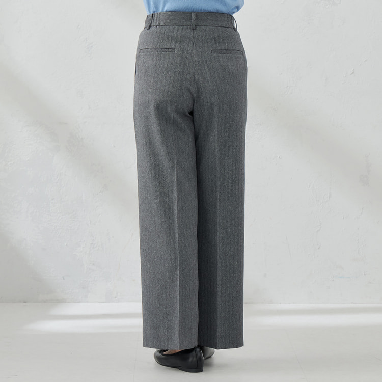 ウールライクツイード調 ワイドパンツ グレーヘリンボーン
