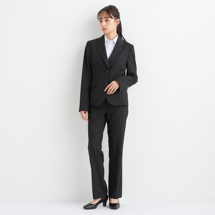 ビジネスから就活まで】洗える ストレッチ 黒無地ストレートパンツ