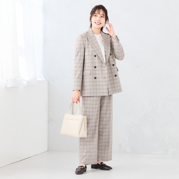 グレージュ系チェック パンツスーツ 楽天市場】送料無料 パンツスーツ レディース ベージュ チェック柄