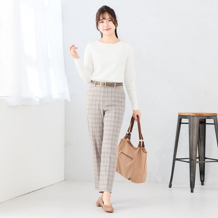 Oggiコラボ】グレージュチェック ストレートパンツ セットアップ着用可