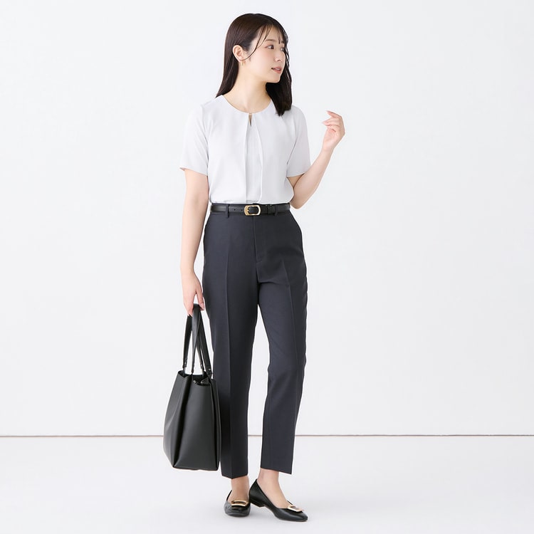 リネンライクブリーズ ストレートパンツ 紺 セットアップ着用可【AOKI
