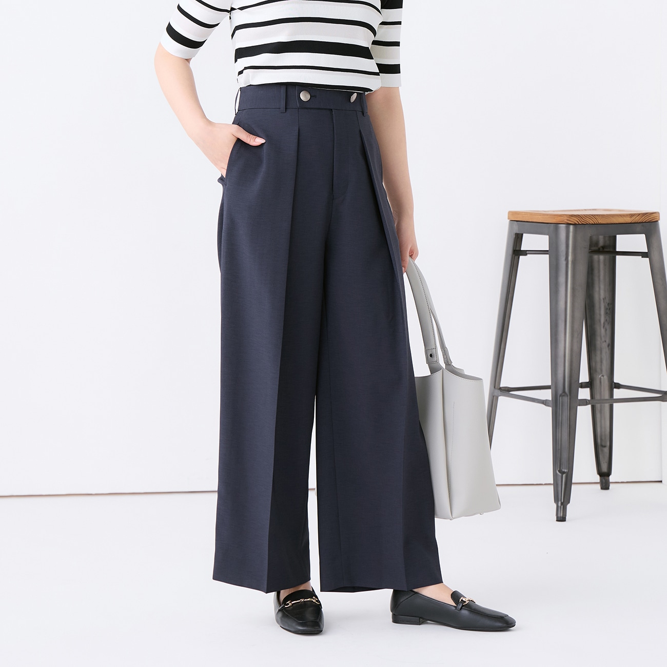 リネンライクブリーズ ワイドパンツ 紺 セットアップ着用可【AOKI公式