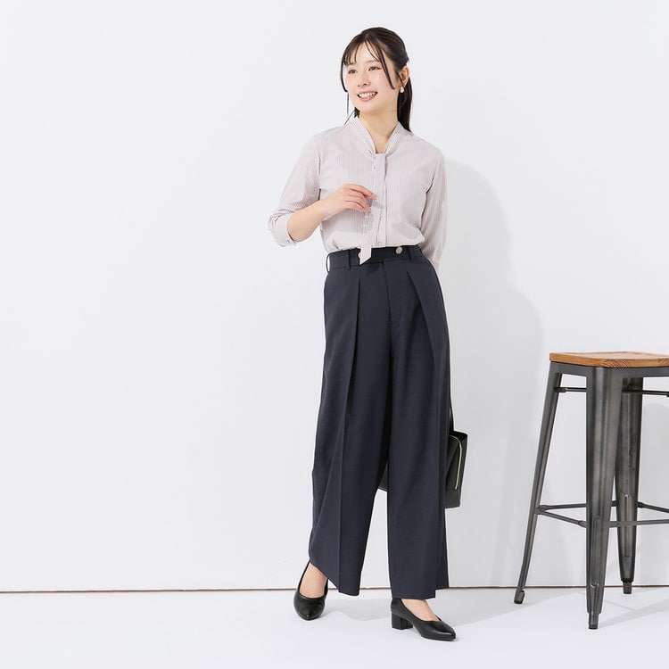 リネンライクブリーズ ワイドパンツ 紺 セットアップ着用可【AOKI公式