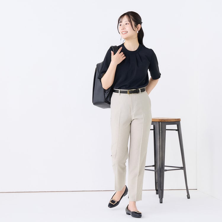 リネンライクブリーズ ストレートパンツ ベージュ セットアップ着用可
