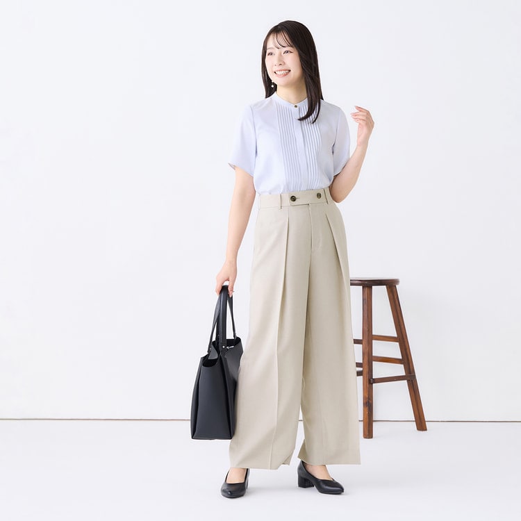 リネンライクブリーズ ワイドパンツ ベージュ セットアップ着用可
