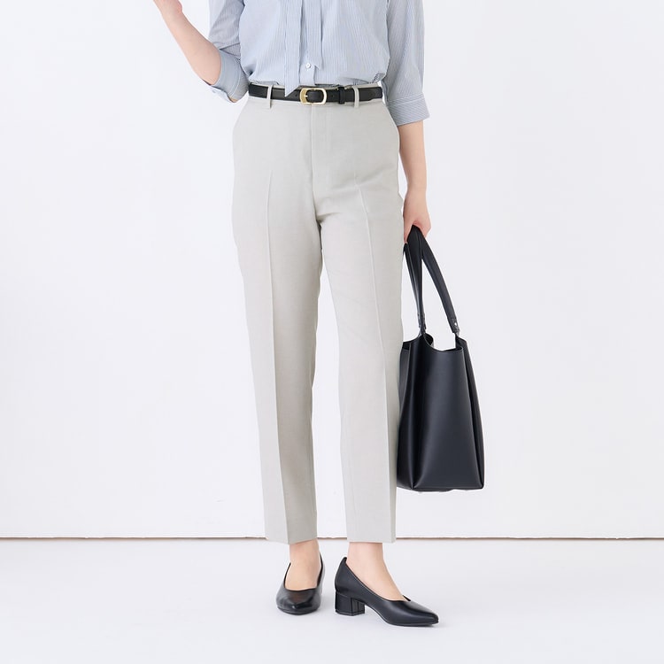 リネンライクブリーズ ストレートパンツ ライトグレー セットアップ