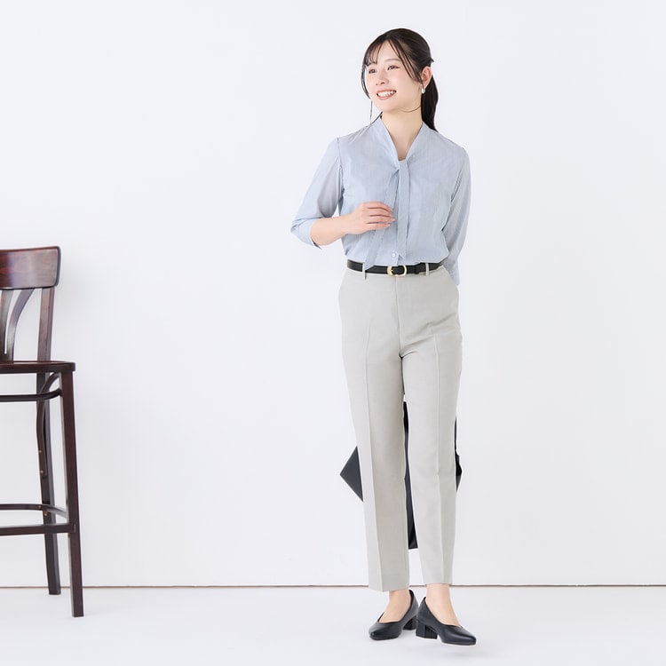 リネンライクブリーズ ストレートパンツ ライトグレー セットアップ