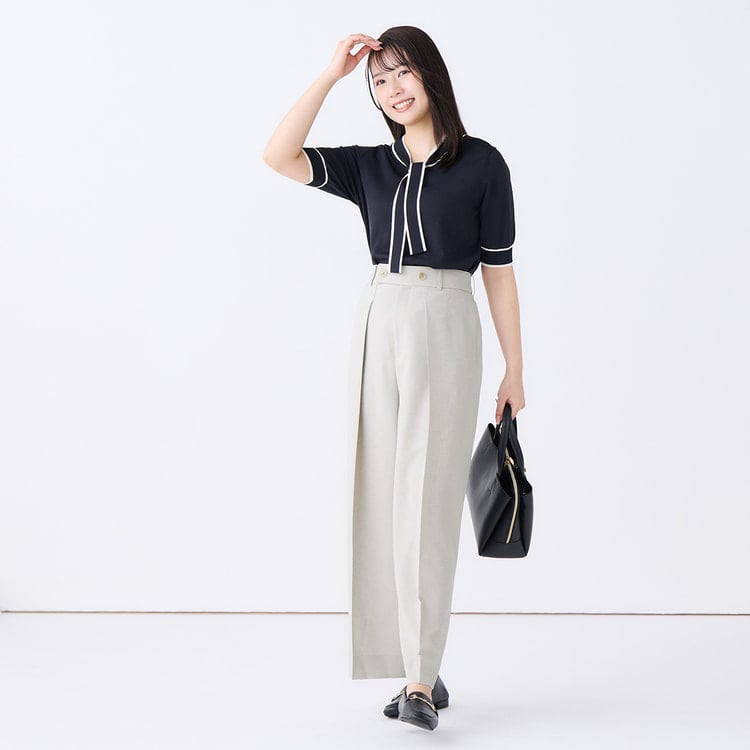 リネンライクブリーズ ワイドパンツ ライトグレー セットアップ着用可